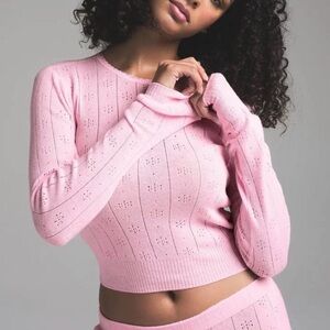 SKIMS *NWT SWEATER POINTELLE LONG SLEEVE TOP | COLOR: BABY PINK | SIZE: M